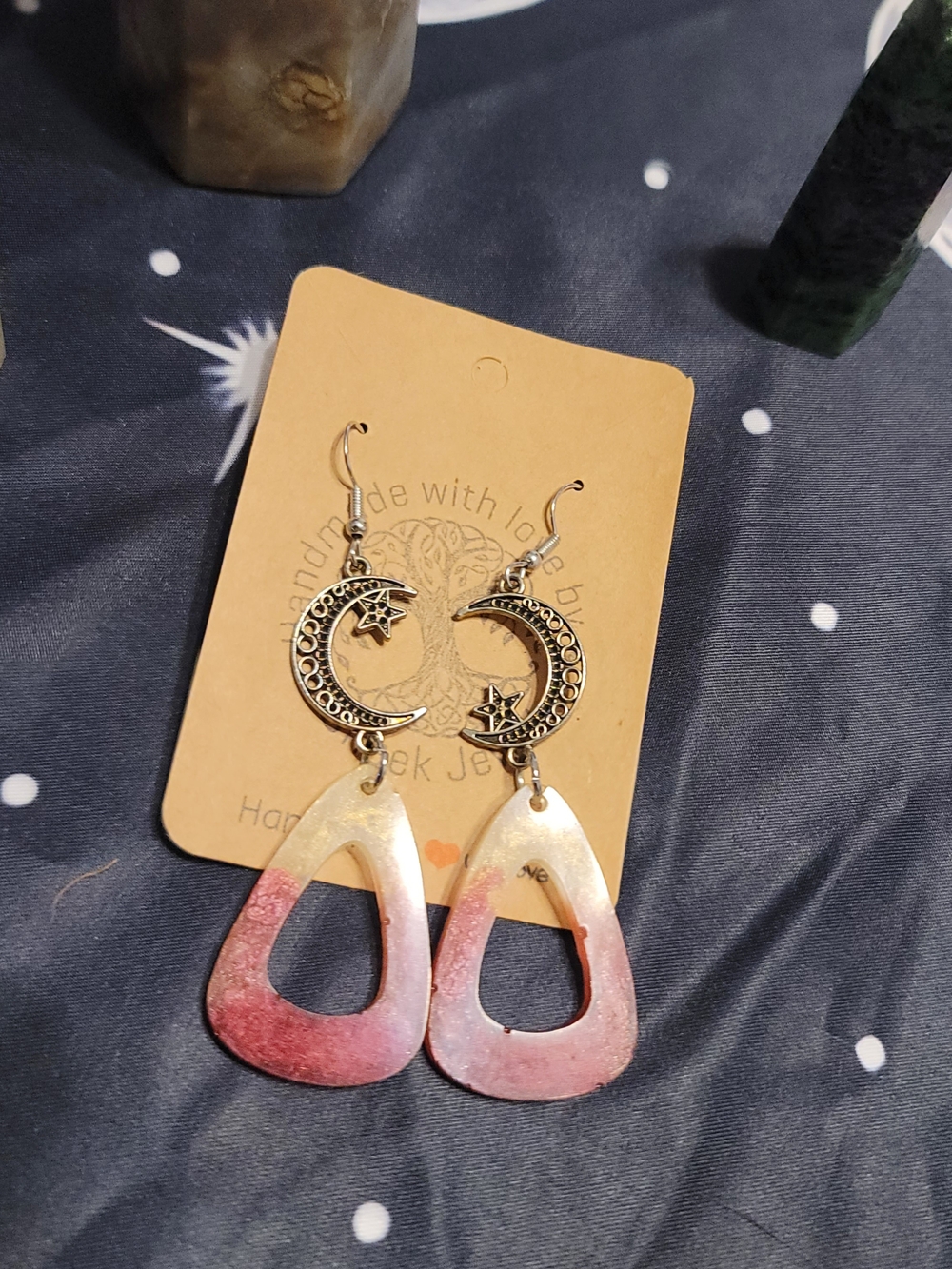 Handmade Pink Ombre Crescent Moon Dangle Earrings